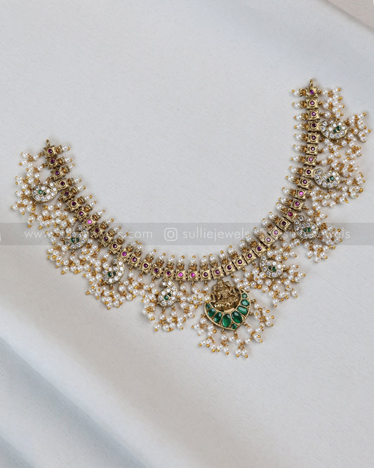 3670 - Lakshmi Emerald Mango Guttapusalu Necklace with Earring