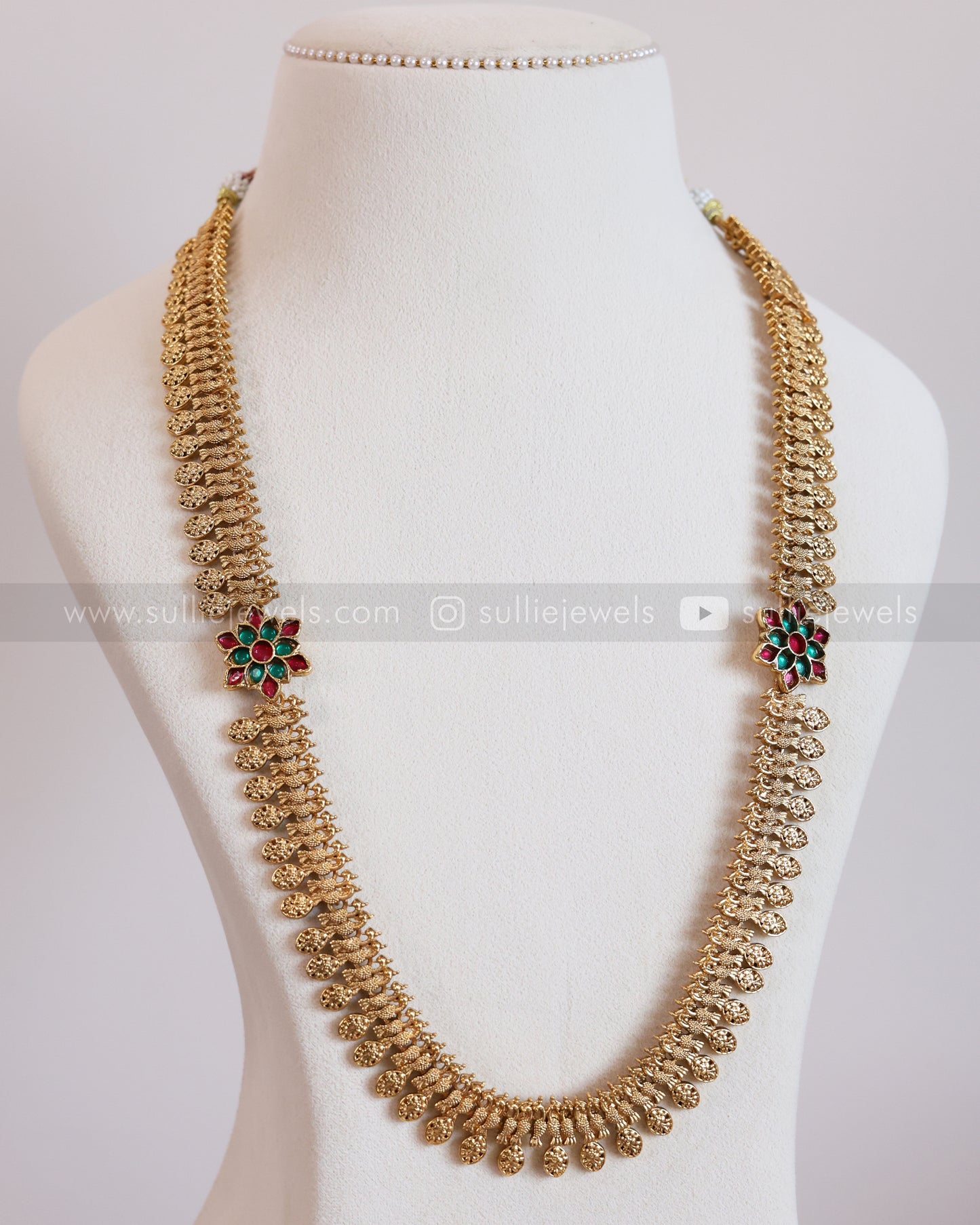 7190 - Sullie Basic Dual Flower Peacock Minimal Long Chain with Stud