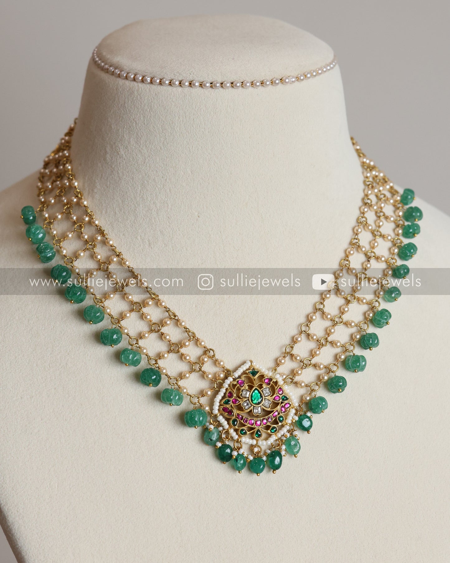 Jadau Kemp Premium Pearl Layered Necklace with Pumpkin Beads