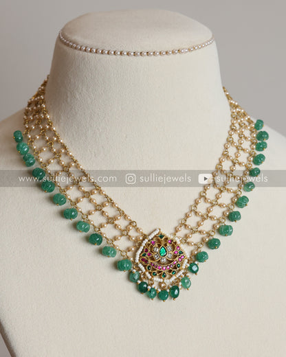 Jadau Kemp Premium Pearl Layered Necklace with Pumpkin Beads