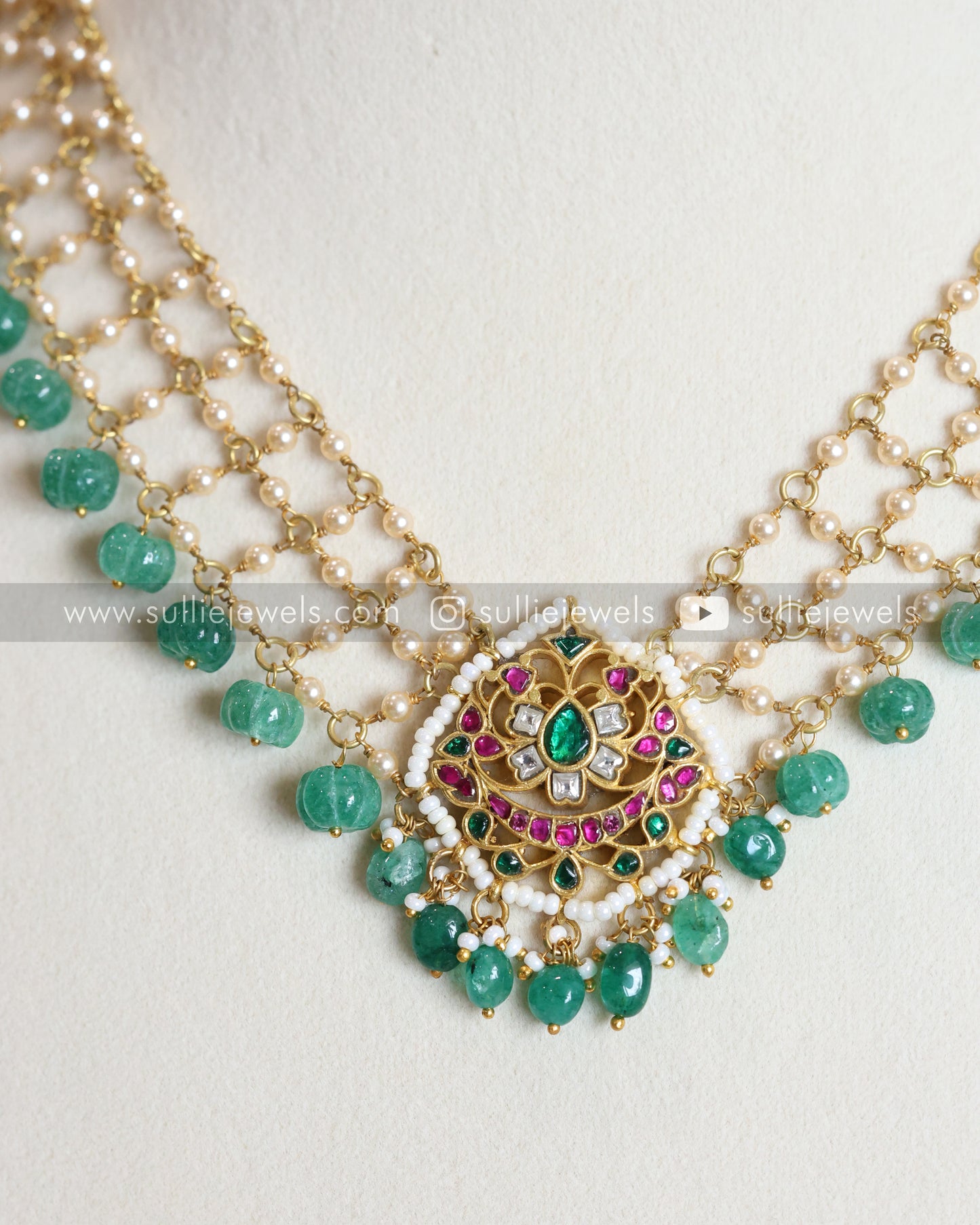 Jadau Kemp Premium Pearl Layered Necklace with Pumpkin Beads