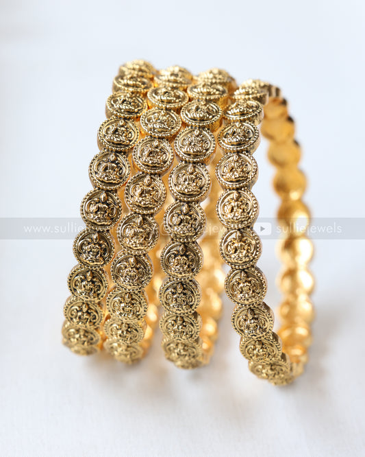 9035 - Premium Lakshmi Coin Stone Bangle - Set of 4