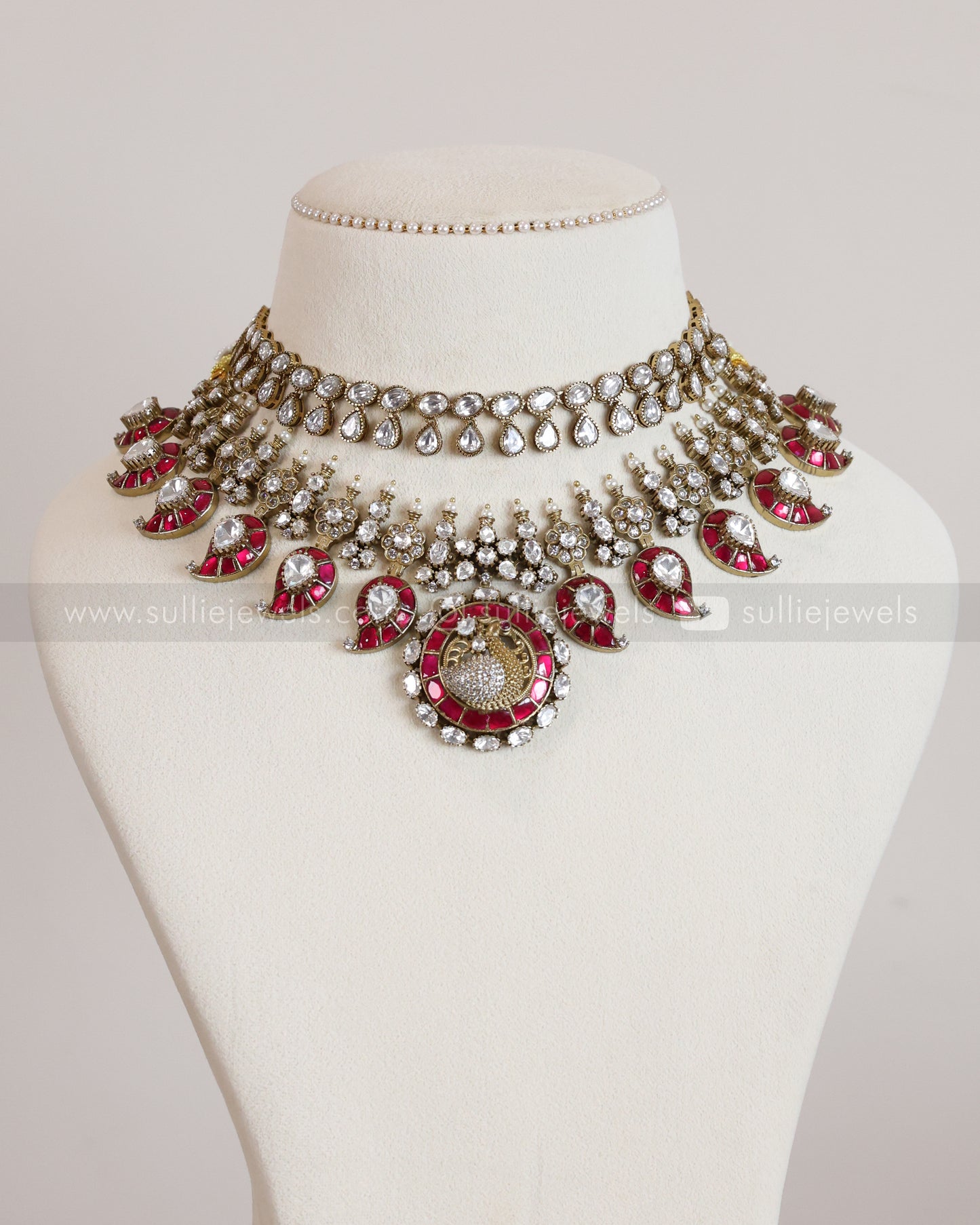 Ruby Premium Moissanite & Raindrop Polki Layered Combo