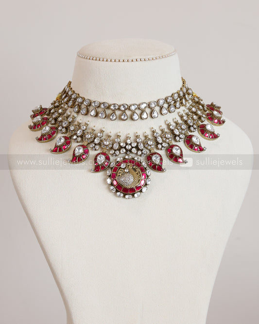 Ruby Premium Moissanite & Raindrop Polki Layered Combo