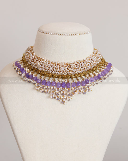 Pearl Cluster & Lilac Guttapusalu Layered Combo