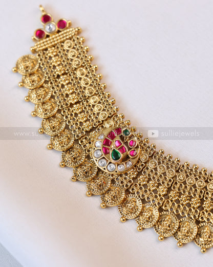 3956 - Double Layer Kemp Broad Coin Mint Beads Necklace with Jhumka