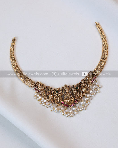 3765 - Sullie Basic Lakshmi Peacock Pearl Hasli with Earrings