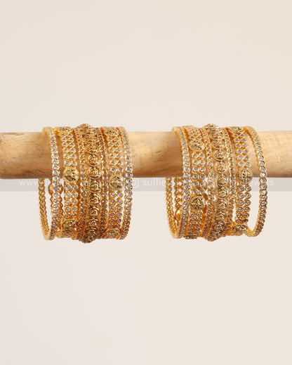 Premium Coin & White Stone Bangle Combo - Set of 10 bangles