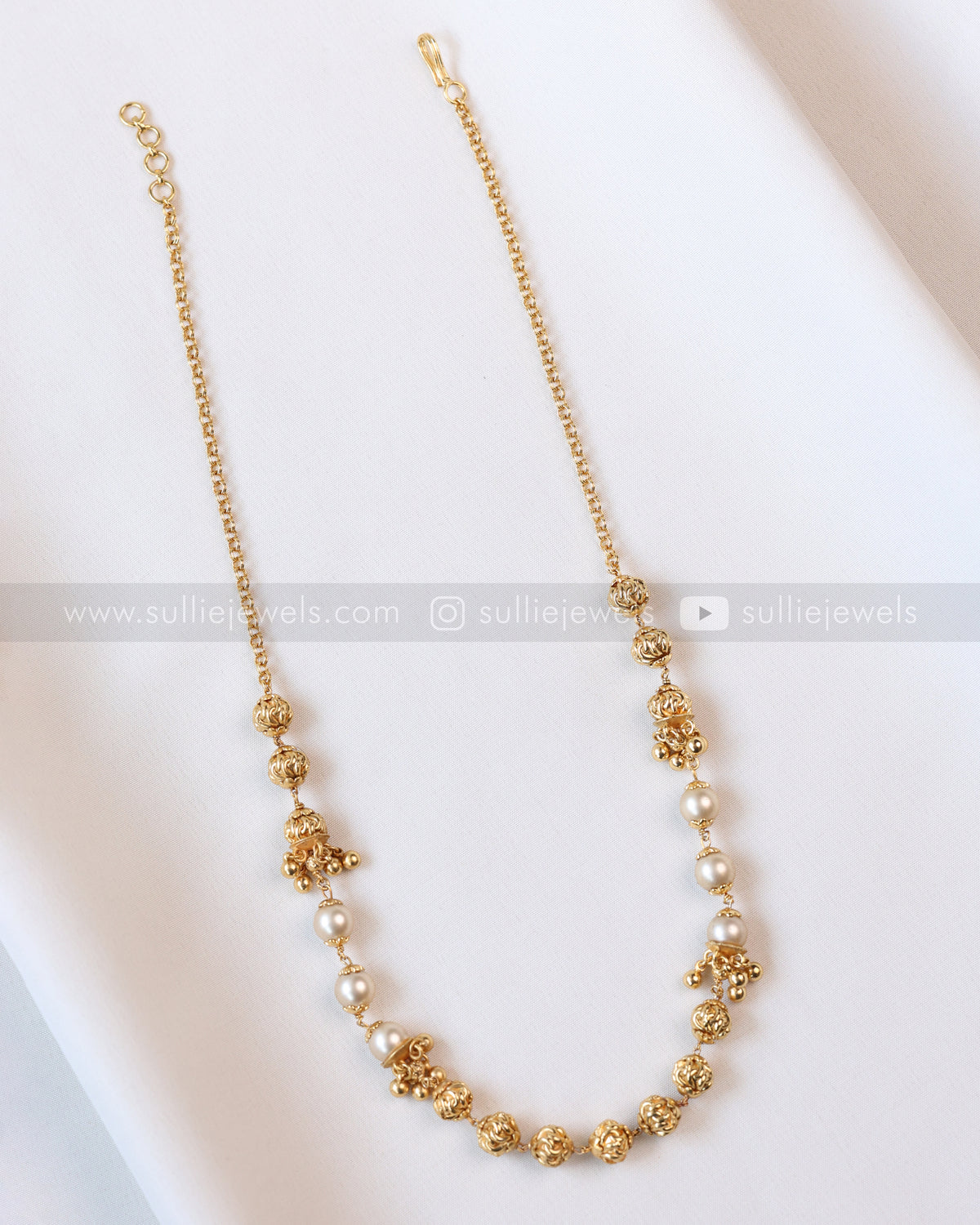 3971 - Pearl & Gold Beads  Designer Chain Necklace