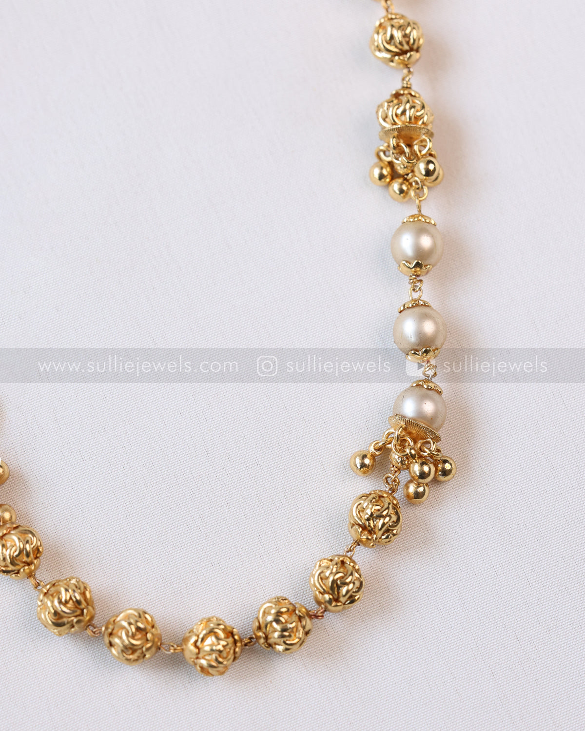 3971 - Pearl & Gold Beads  Designer Chain Necklace