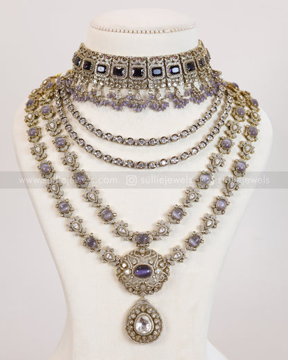 Premium Violet Victorian Polki Bridal Combo ( 5 piece )