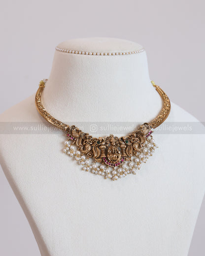 3765 - Sullie Basic Lakshmi Peacock Pearl Hasli with Earrings