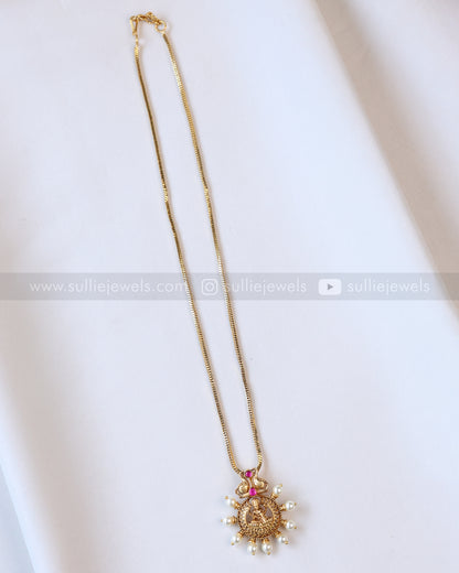 6074 - Lakshmi Chakra Pearl Snake Chain Pendant with Stud