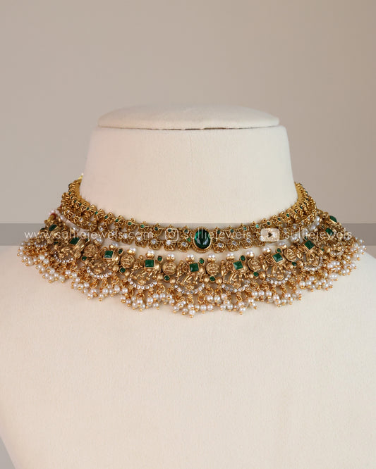 Layered Green Necklace Combo ( 4 piece )