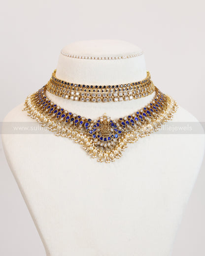 Goddess Luxe Blue Kundan AD Layered Combo