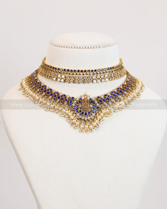 Goddess Luxe Blue Kundan AD Layered Combo