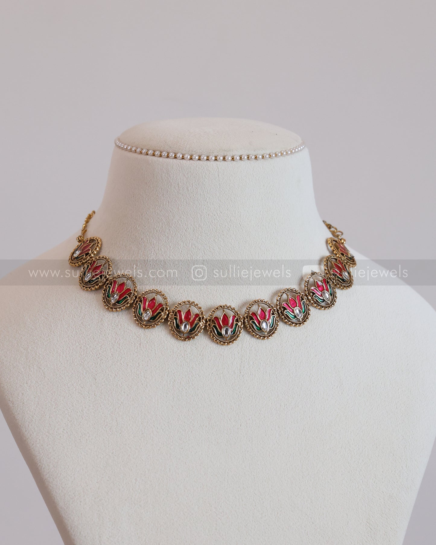 Sullie Basic - Green Stone Meenakari Lotus Layered Combo