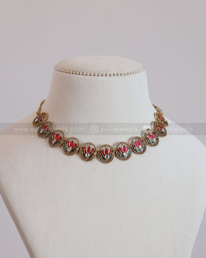 Sullie Basic - Green Stone Meenakari Lotus Layered Combo