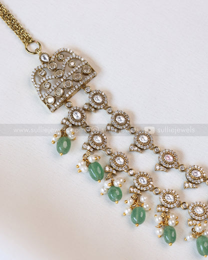 3968 - Victorian No Idol Polki Mint Beads Necklace with Earring