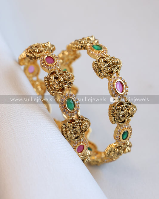 Lakshmi Multicolour Oval Stone Gold Bangle - Set of 2
