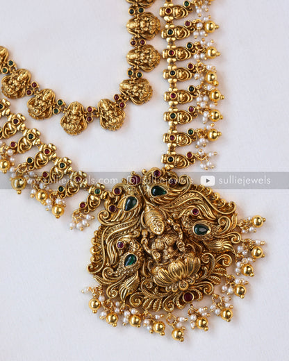 Set Di Gioielli Lunghi Nagas Lakshmi – Tradizionale Gioiello Indiano Del Sud, Placcato Oro Con Pietre Artificiali, Ideale Per Matrimonio E Festività - Foto 4