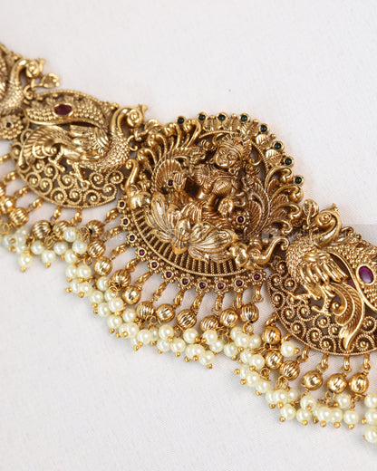 H182 -  Antique Nagas Premium Peacock Goddess with Pearls Hipchain