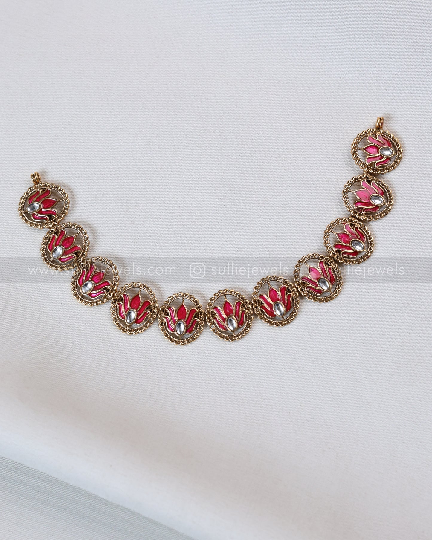 3759 - Sullie Basic Meenakari Pink Lotus Necklace with Stud