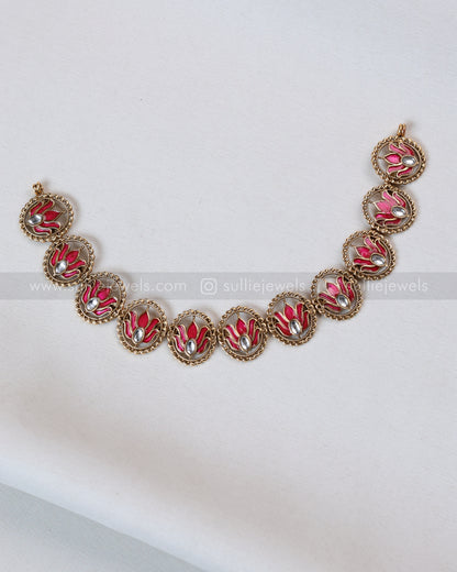 3759 - Sullie Basic Meenakari Pink Lotus Necklace with Stud