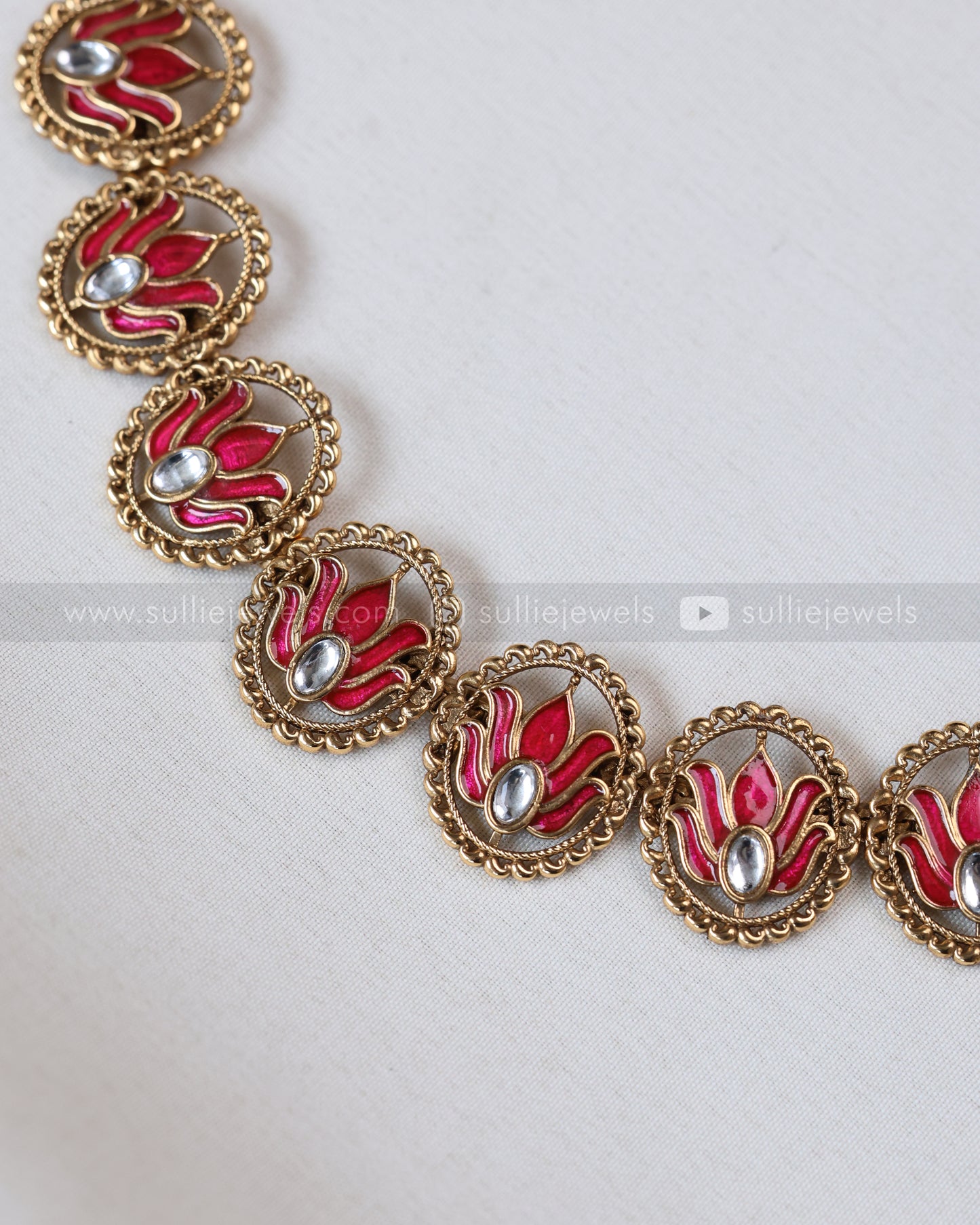 3759 - Sullie Basic Meenakari Pink Lotus Necklace with Stud