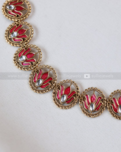 3759 - Sullie Basic Meenakari Pink Lotus Necklace with Stud