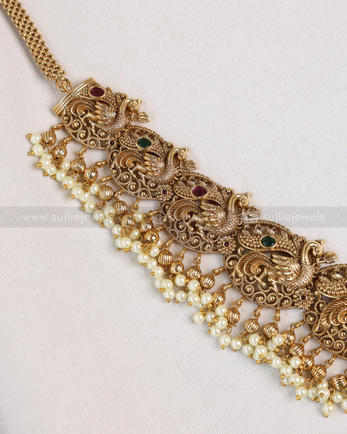 H182 -  Antique Nagas Premium Peacock Goddess with Pearls Hipchain