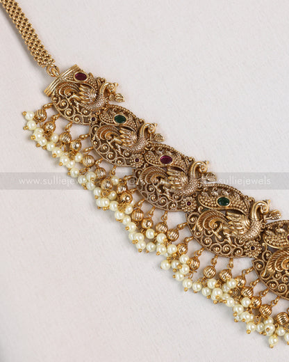 H182 -  Antique Nagas Premium Peacock Goddess with Pearls Hipchain
