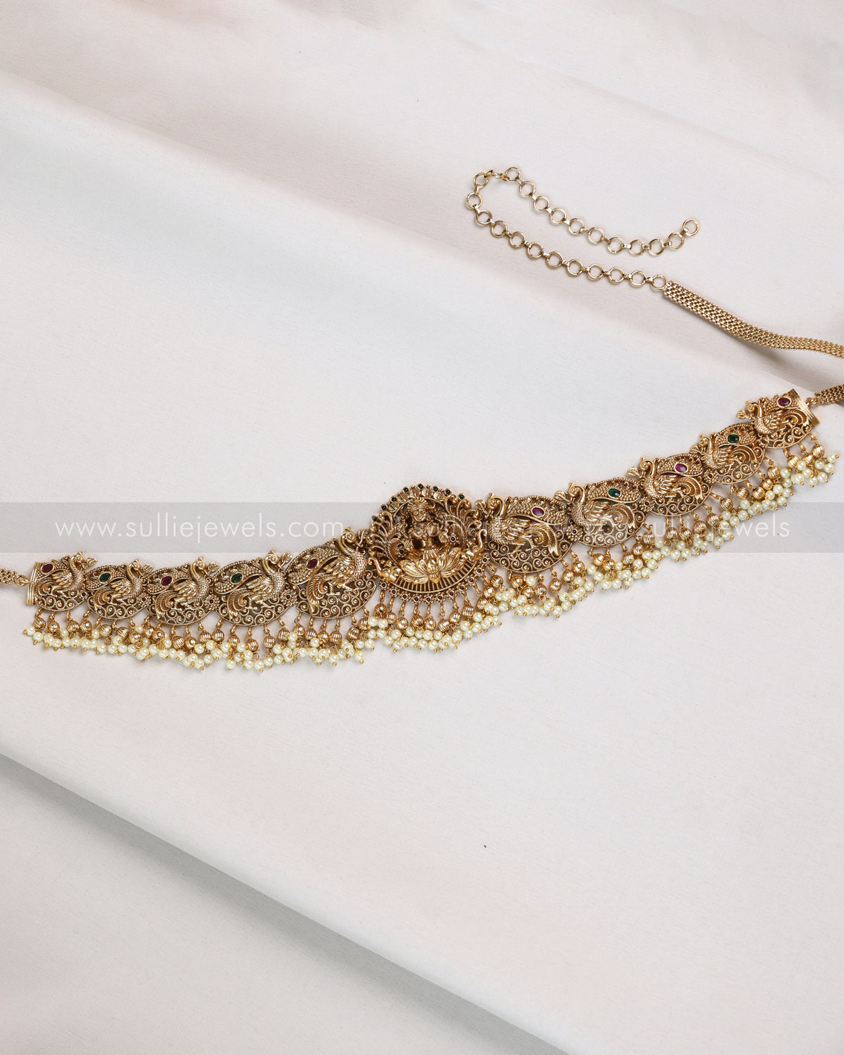 H182 -  Antique Nagas Premium Peacock Goddess with Pearls Hipchain