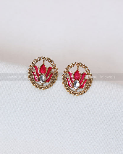 3759 - Sullie Basic Meenakari Pink Lotus Necklace with Stud