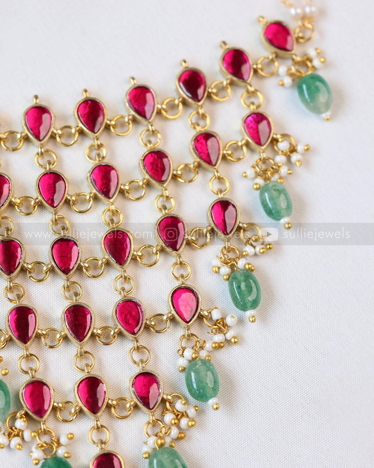 3967 - Jadau Kemp Premium Layered Choker with Mint Beads