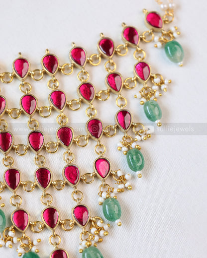 3967 - Jadau Kemp Premium Layered Choker with Mint Beads