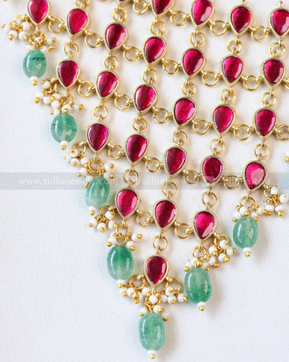 3967 - Jadau Kemp Premium Layered Choker with Mint Beads