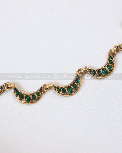 3764 - Sullie Basic Green Stone Crescent Moon Necklace with Earring