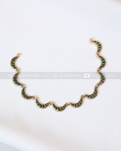 3764 - Sullie Basic Green Stone Crescent Moon Necklace with Earring