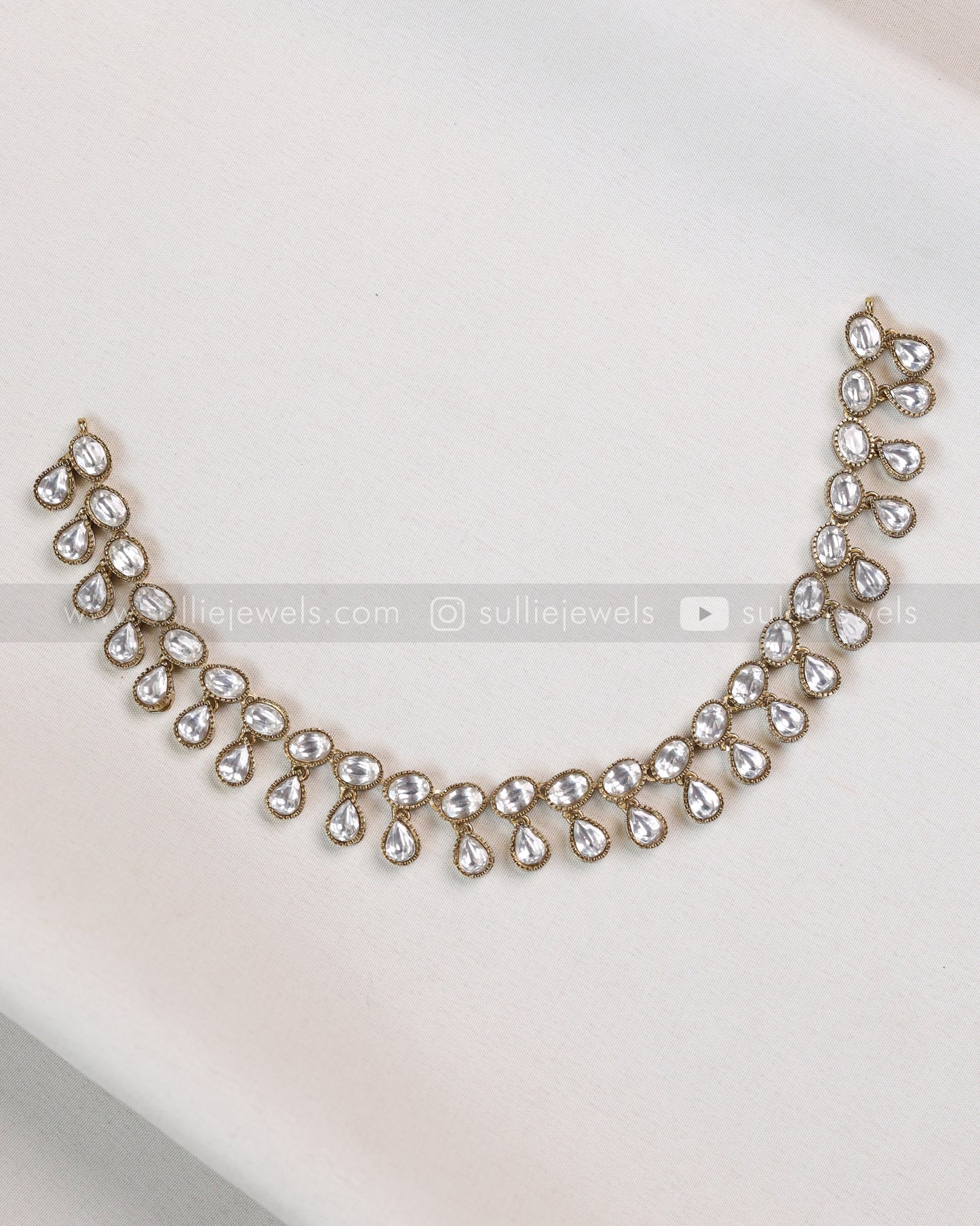3698 - Designer Raindrop Polki Necklace with Earrings