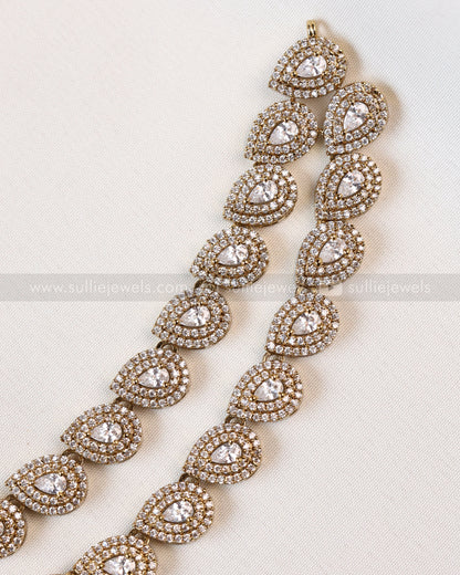 3962 - Raindrop Diamond Lookalike Designer Necklace with Studs - Ruby