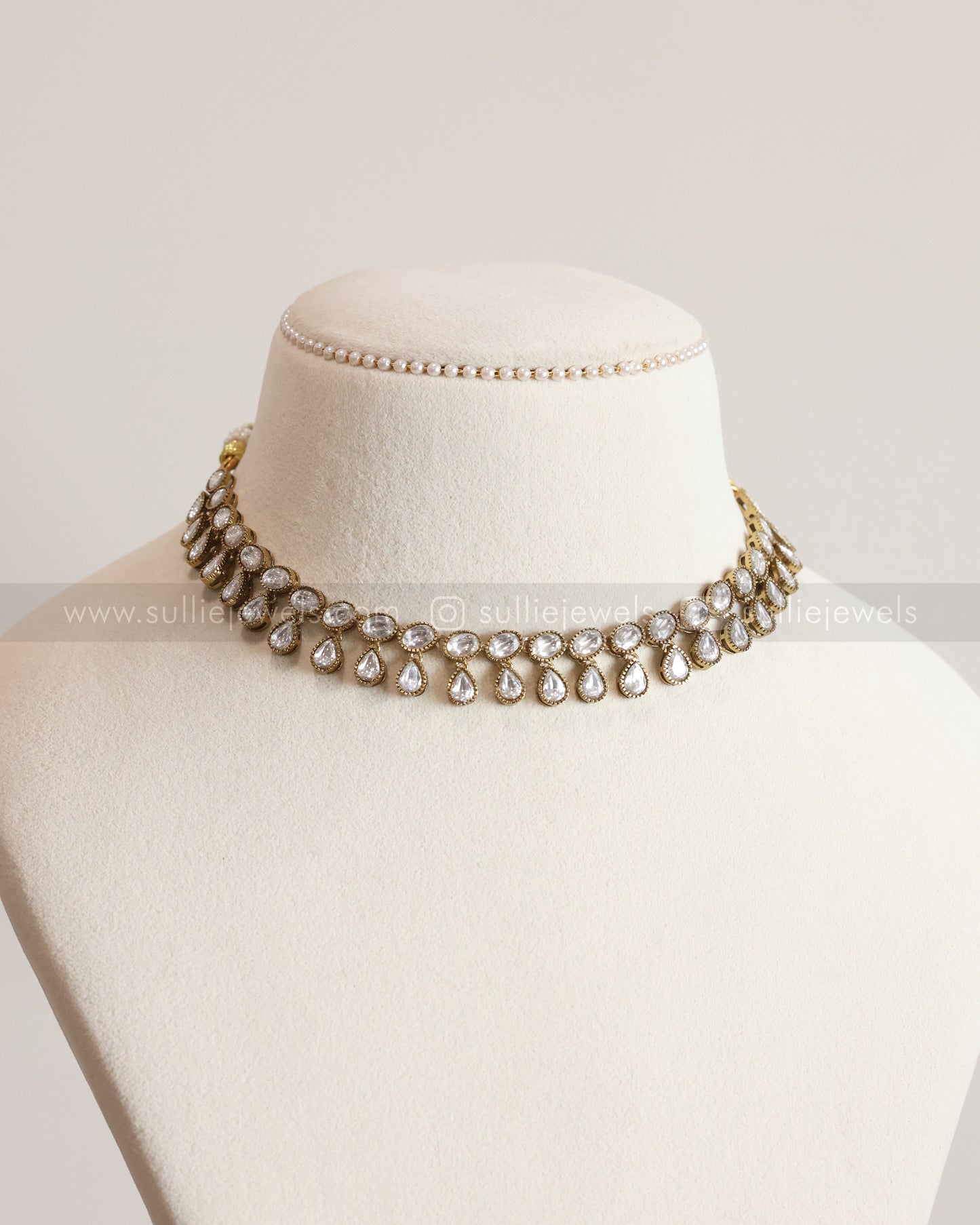 3698 - Designer Raindrop Polki Necklace with Earrings