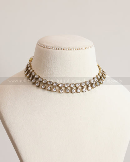 3698 - Designer Raindrop Polki Necklace with Earrings