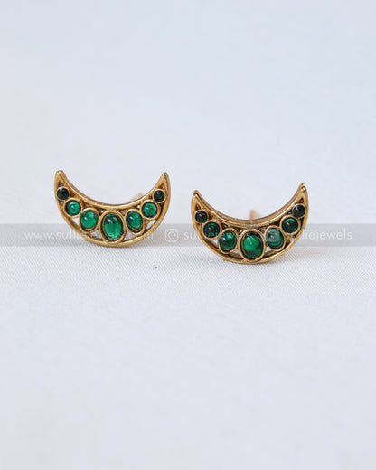 3764 - Sullie Basic Green Stone Crescent Moon Necklace with Earring