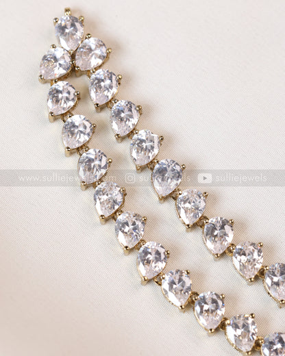 3959 - Raindrop Diamond Lookalike Designer Necklace with Studs - White