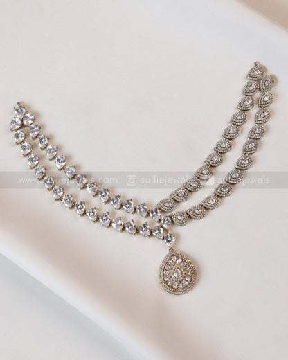 3959 - Raindrop Diamond Lookalike Designer Necklace with Studs - White