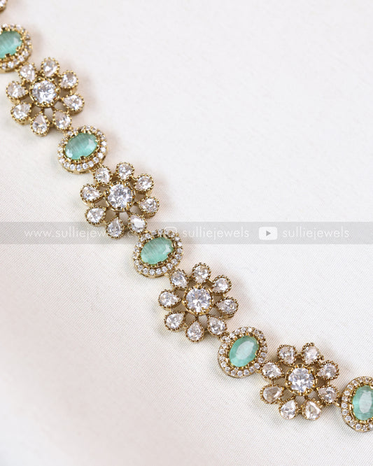 H203 - Diamond Floral Victorian Hipchain - Pastel Blue
