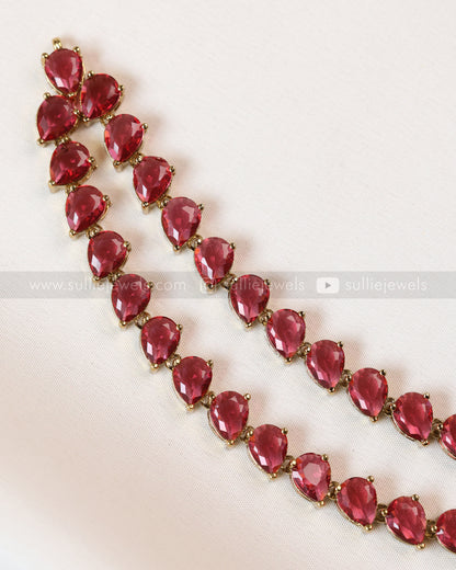 3962 - Raindrop Diamond Lookalike Designer Necklace with Studs - Ruby