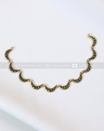 3764 - Sullie Basic Green Stone Crescent Moon Necklace with Earring