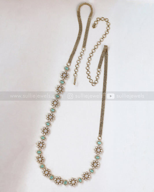 H203 - Diamond Floral Victorian Hipchain - Pastel Blue